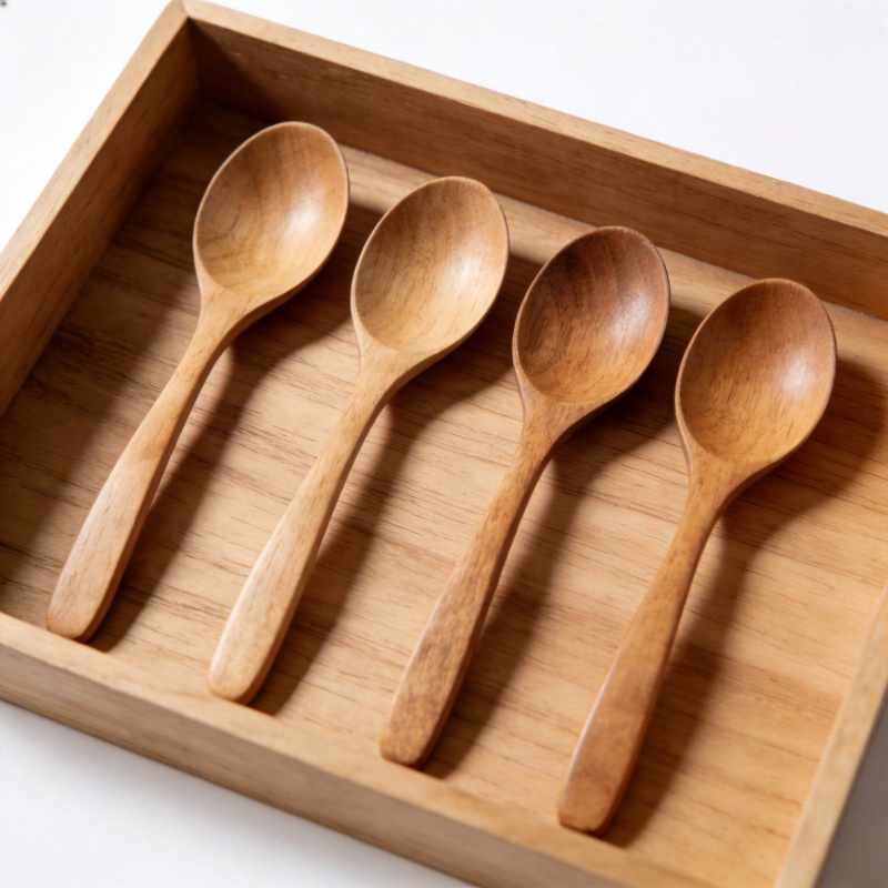 木勺四只 置于木盘图片