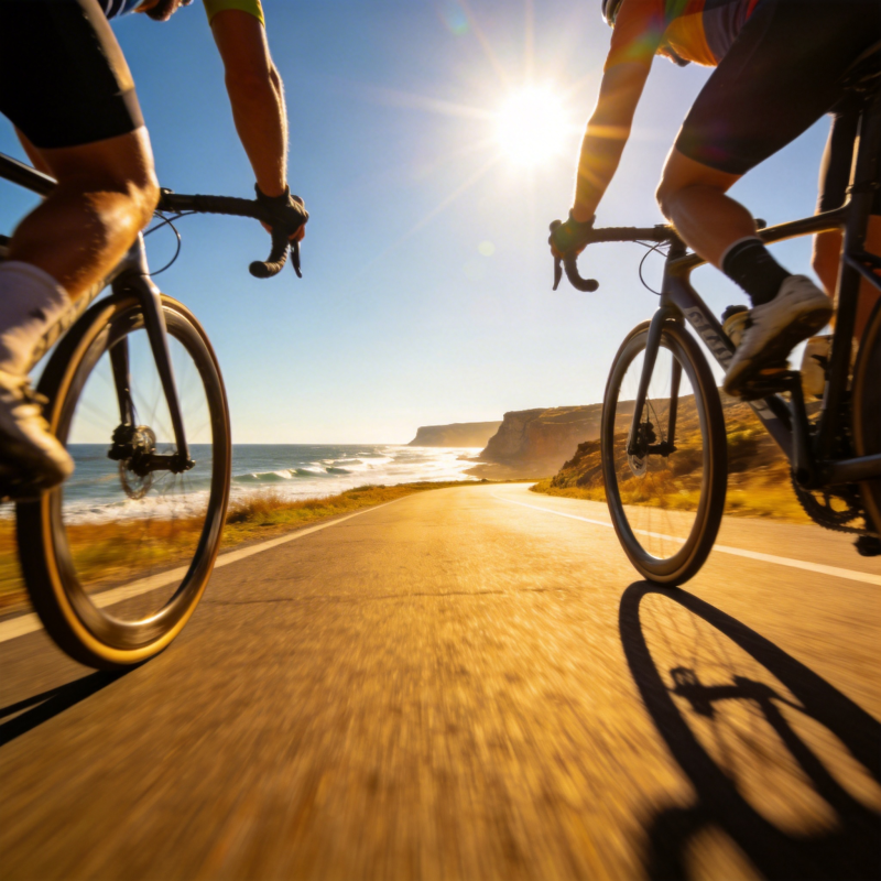 海边骑行日出时图片