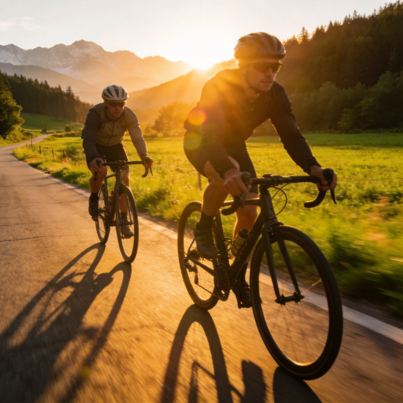 骑行山间 夕阳相伴图片