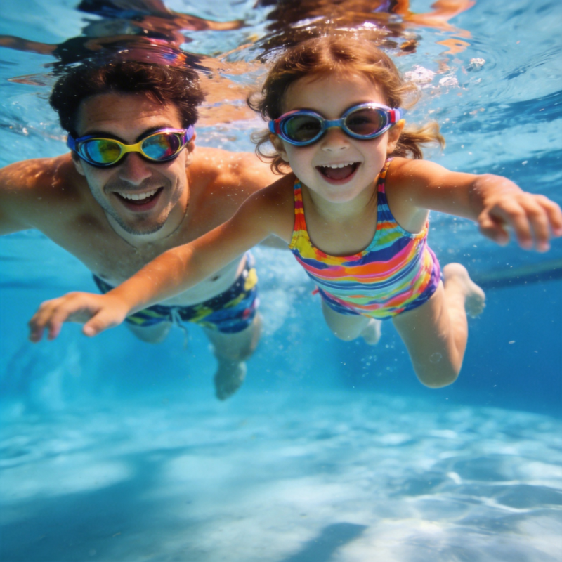 父女水中嬉戏图片