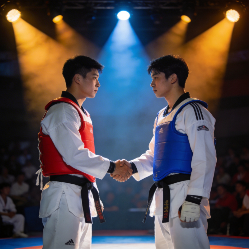 跆拳道对决前握手图片