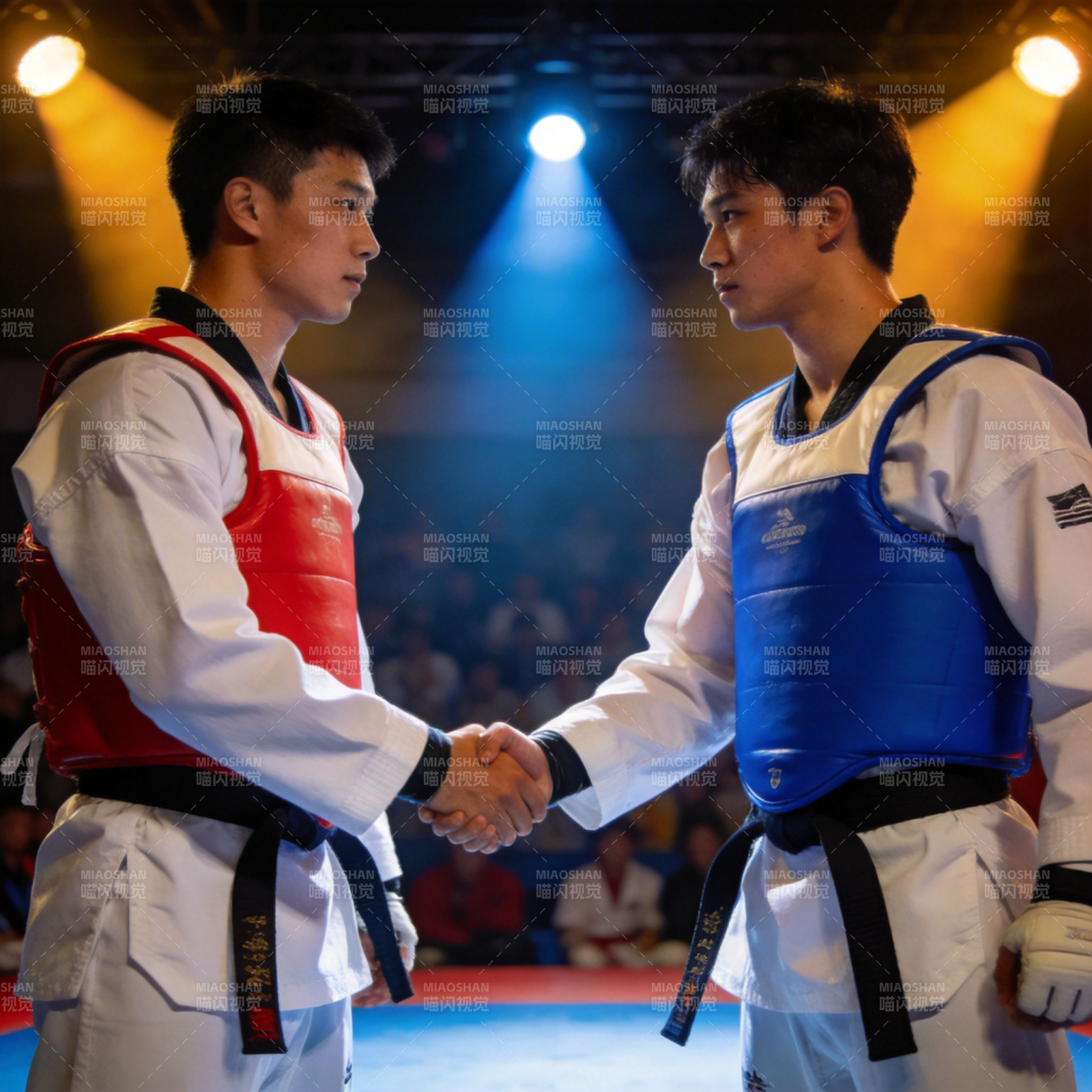 跆拳道选手握手对决图片