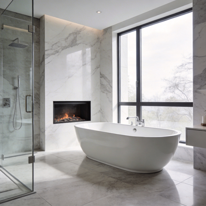 现代浴室 大理石与火炉图片