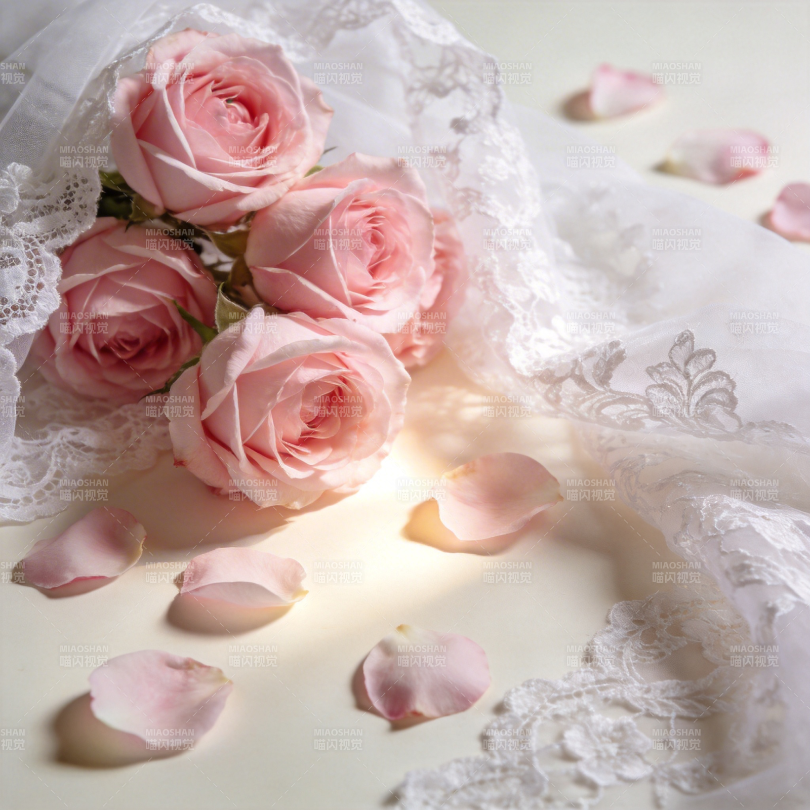 粉玫瑰与蕾丝图片
