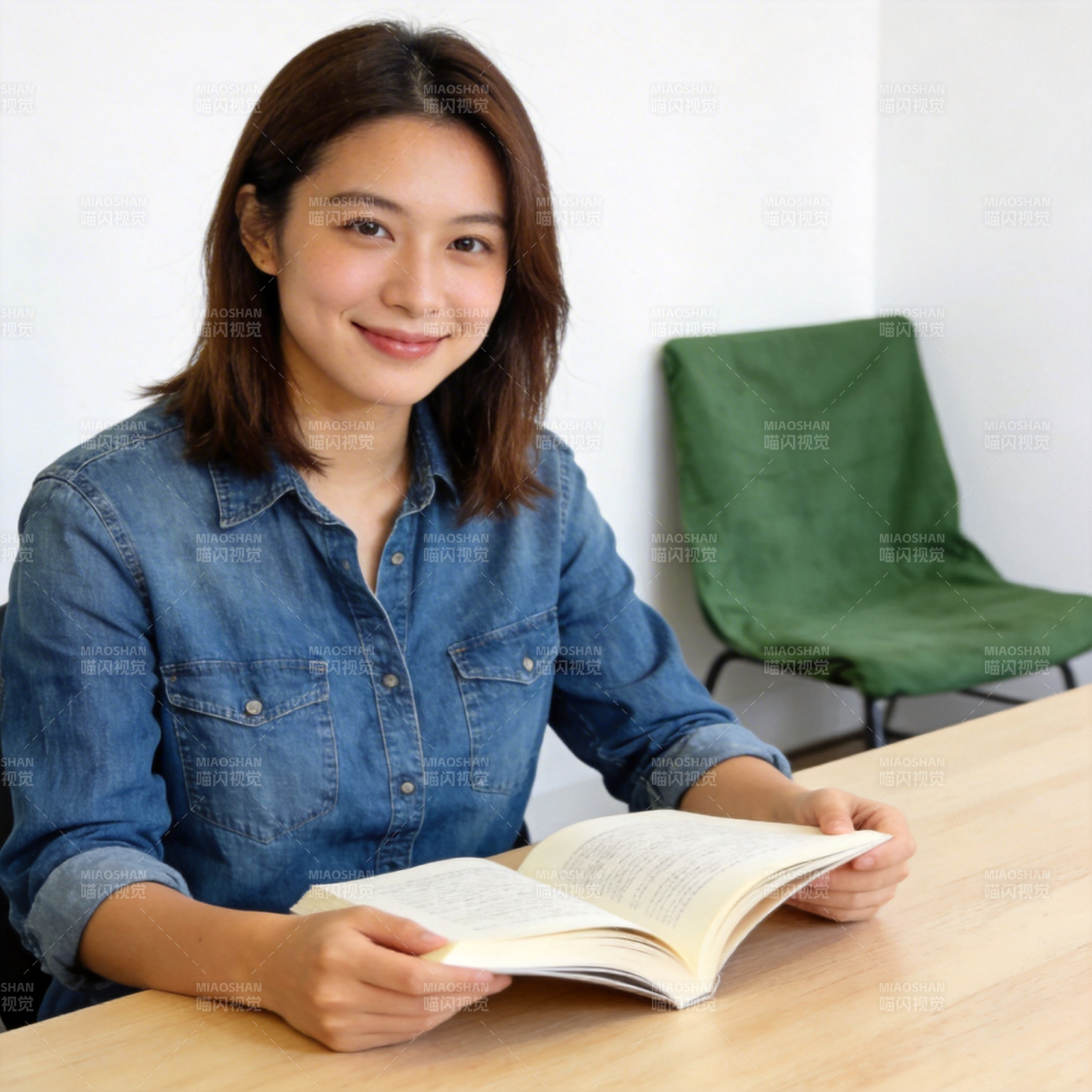 阅读中的微笑女孩图片