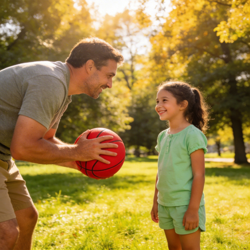 父女公园玩篮球图片