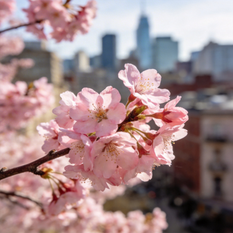 樱花绽放城市春景图片