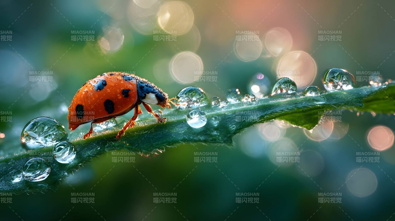 露珠上的瓢虫图片