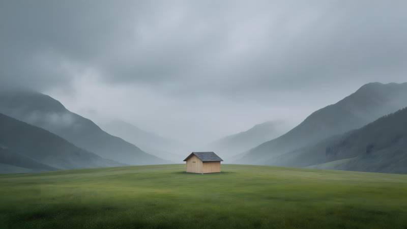 孤屋云山间图片