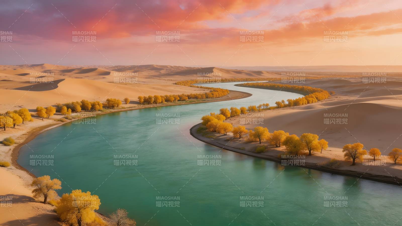 沙漠绿洲夕阳图片