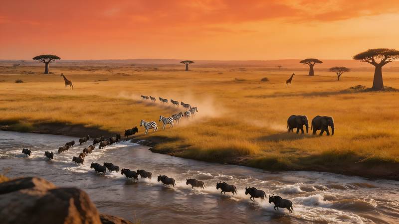 草原动物迁徙图图片