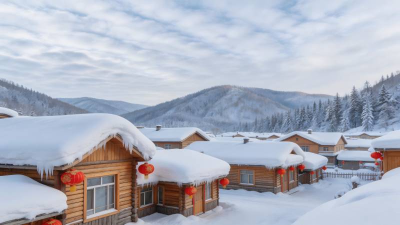 雪乡木屋风光图片