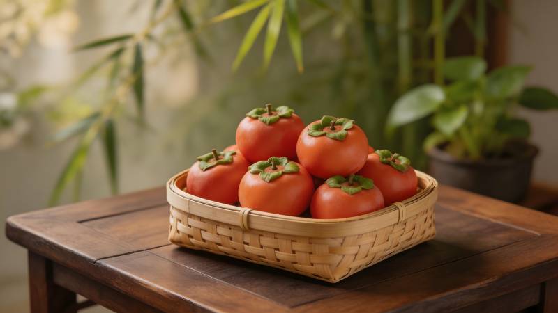 柿子篮中静谧秋景图片