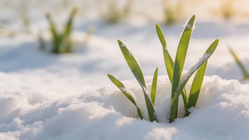 雪中绿芽破土图片