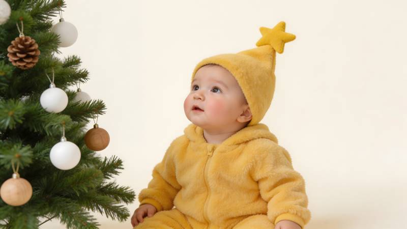 萌宝圣诞树下图片