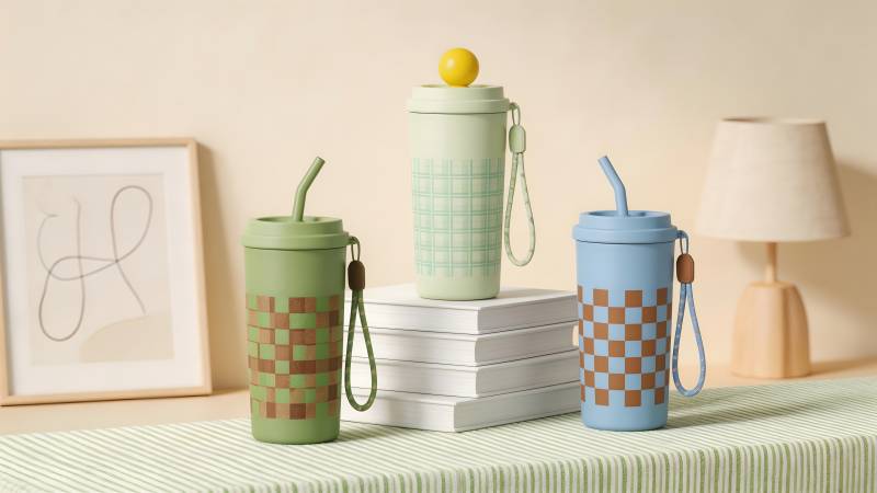 格纹便携水杯图片