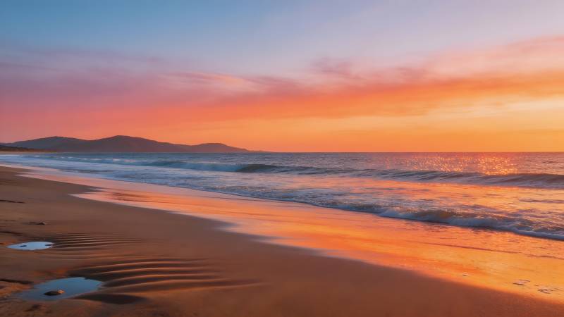 夕阳沙滩美景图片