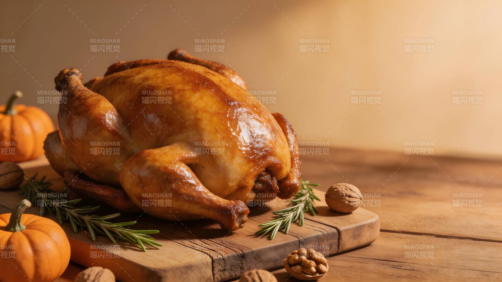 金黄烤鸡配南瓜图片