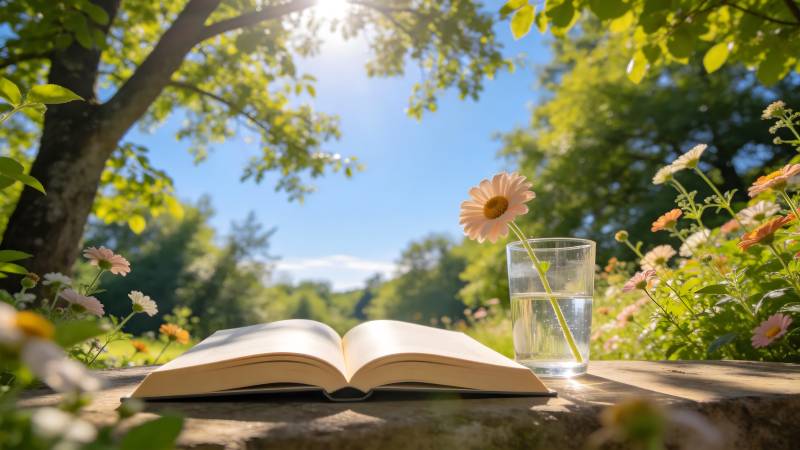 书香伴花香图片