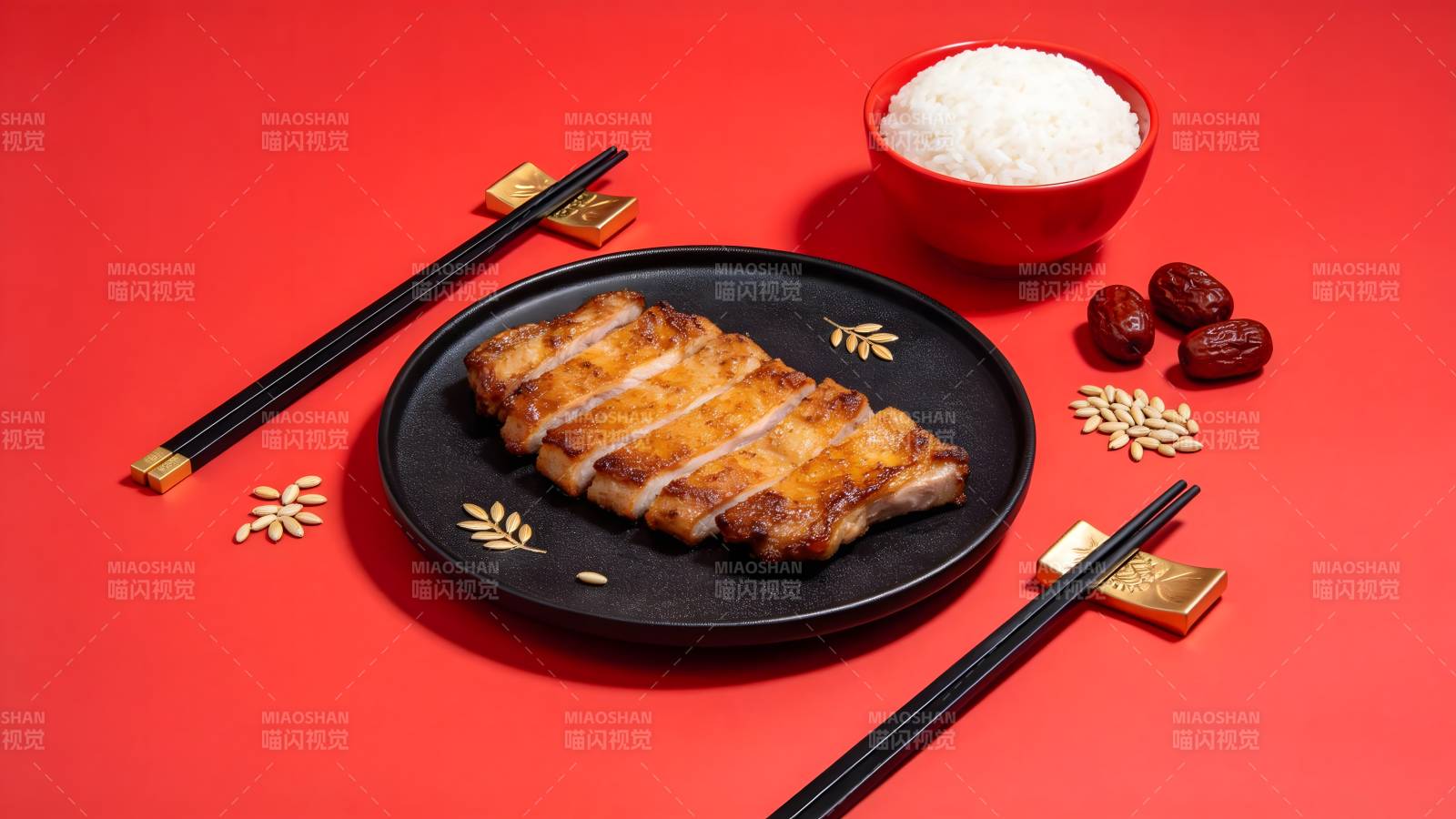 美味烤肉配米饭图片