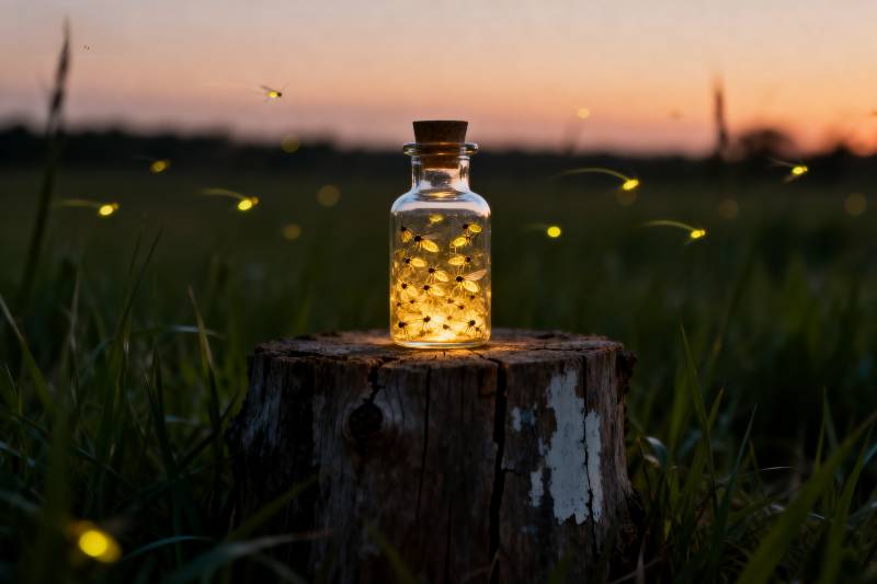 萤火虫瓶中夜景图片