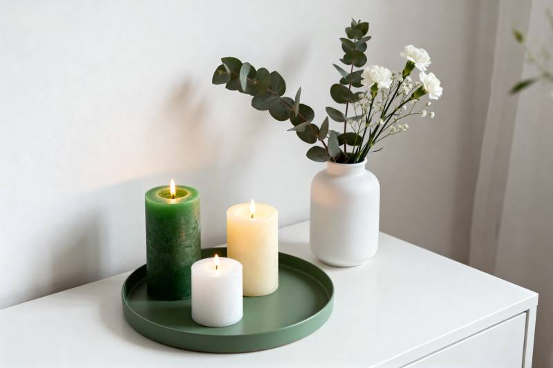 静谧烛光与绿植图片