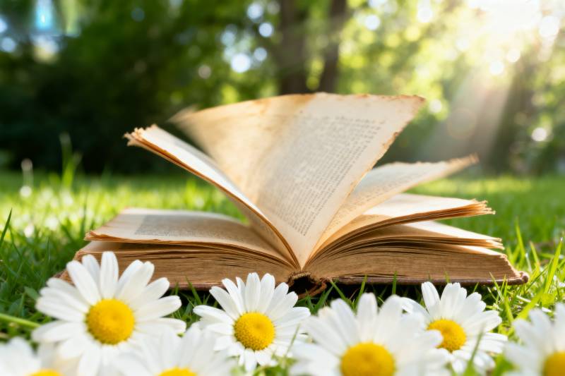 书与雏菊的静谧时光图片