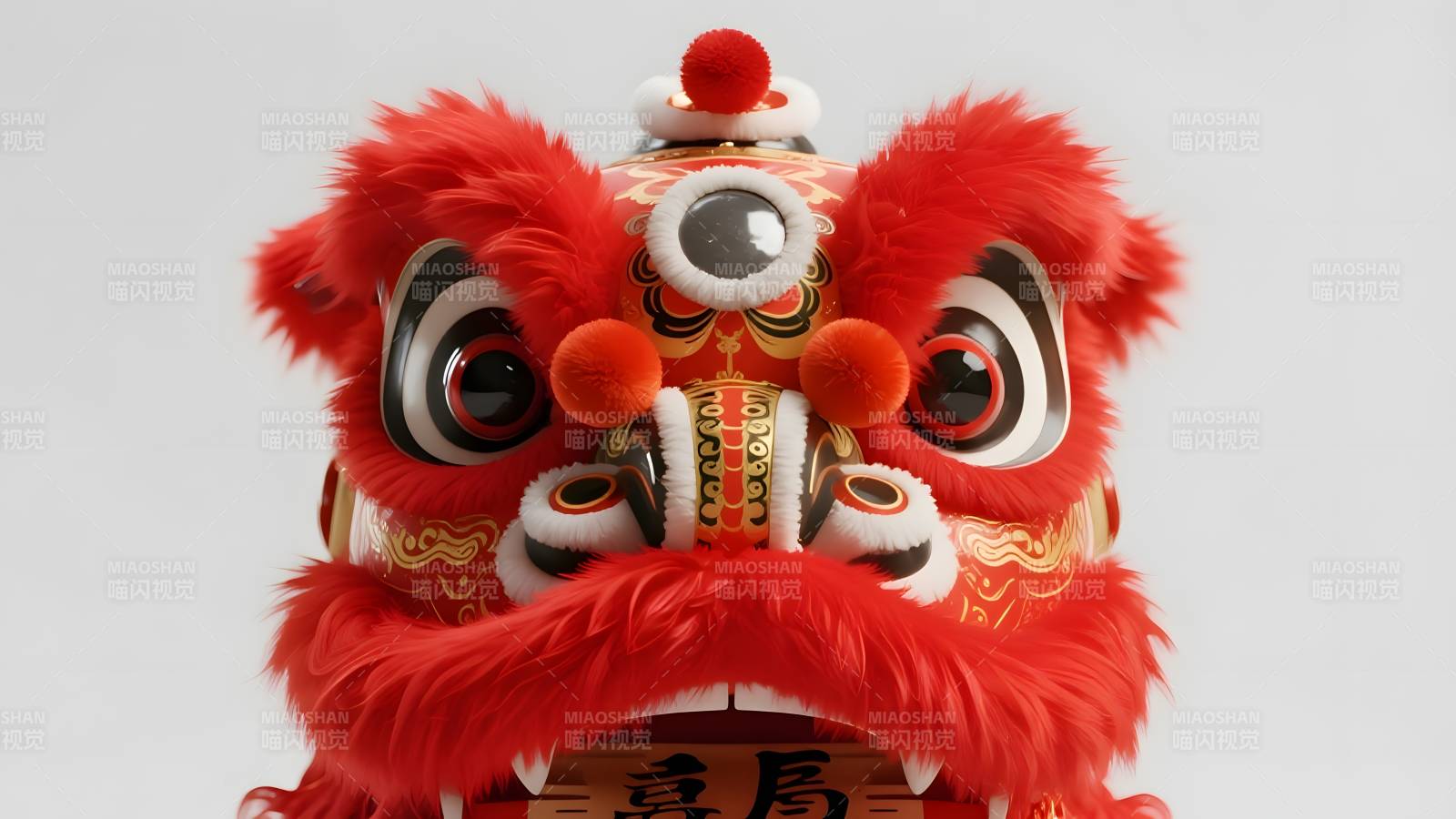 舞狮头饰特写图片