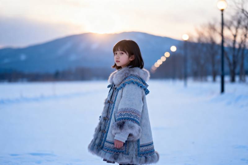 雪原上的小女孩图片