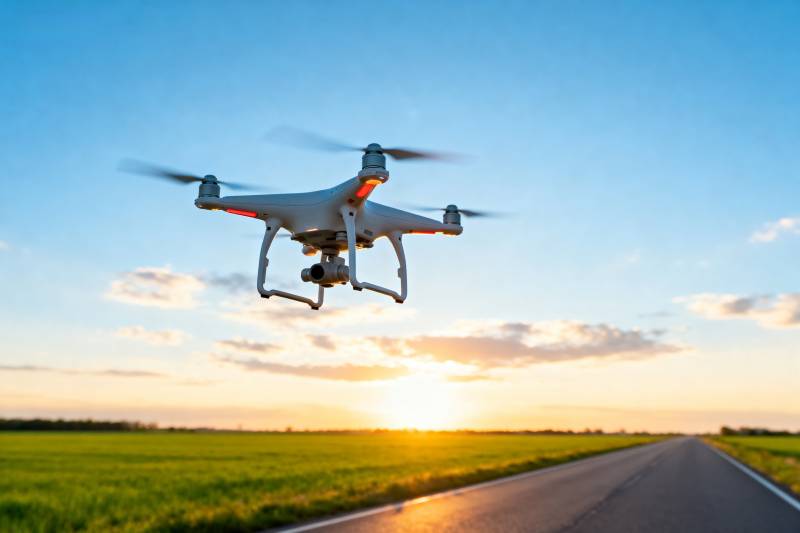 无人机翱翔田野间图片