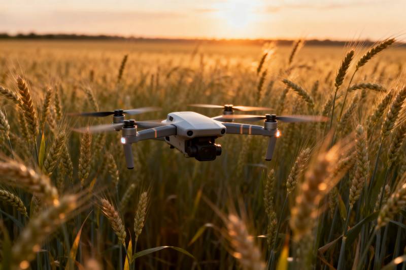 无人机飞越麦田图片