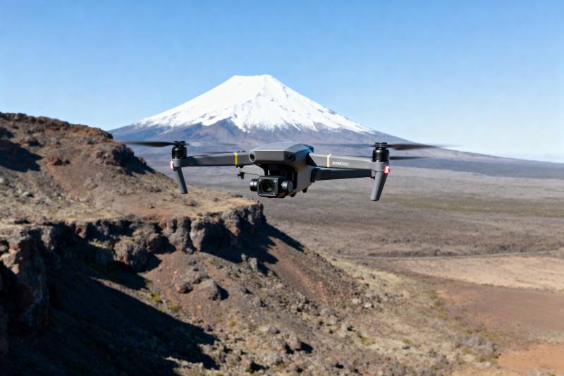 无人机飞越火山口图片