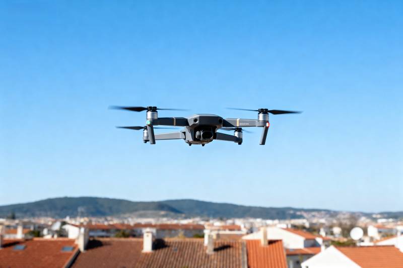 无人机翱翔城市上空图片