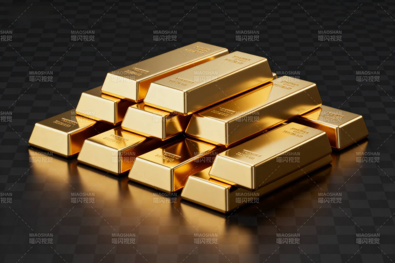 金条堆叠闪耀光芒图片