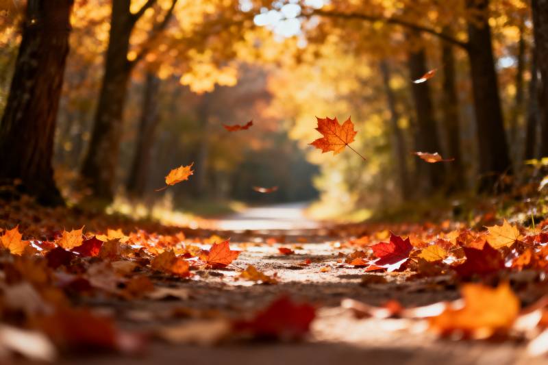 秋叶飘落小径图片