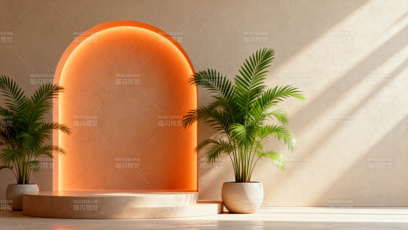 橙光拱门绿植景图片