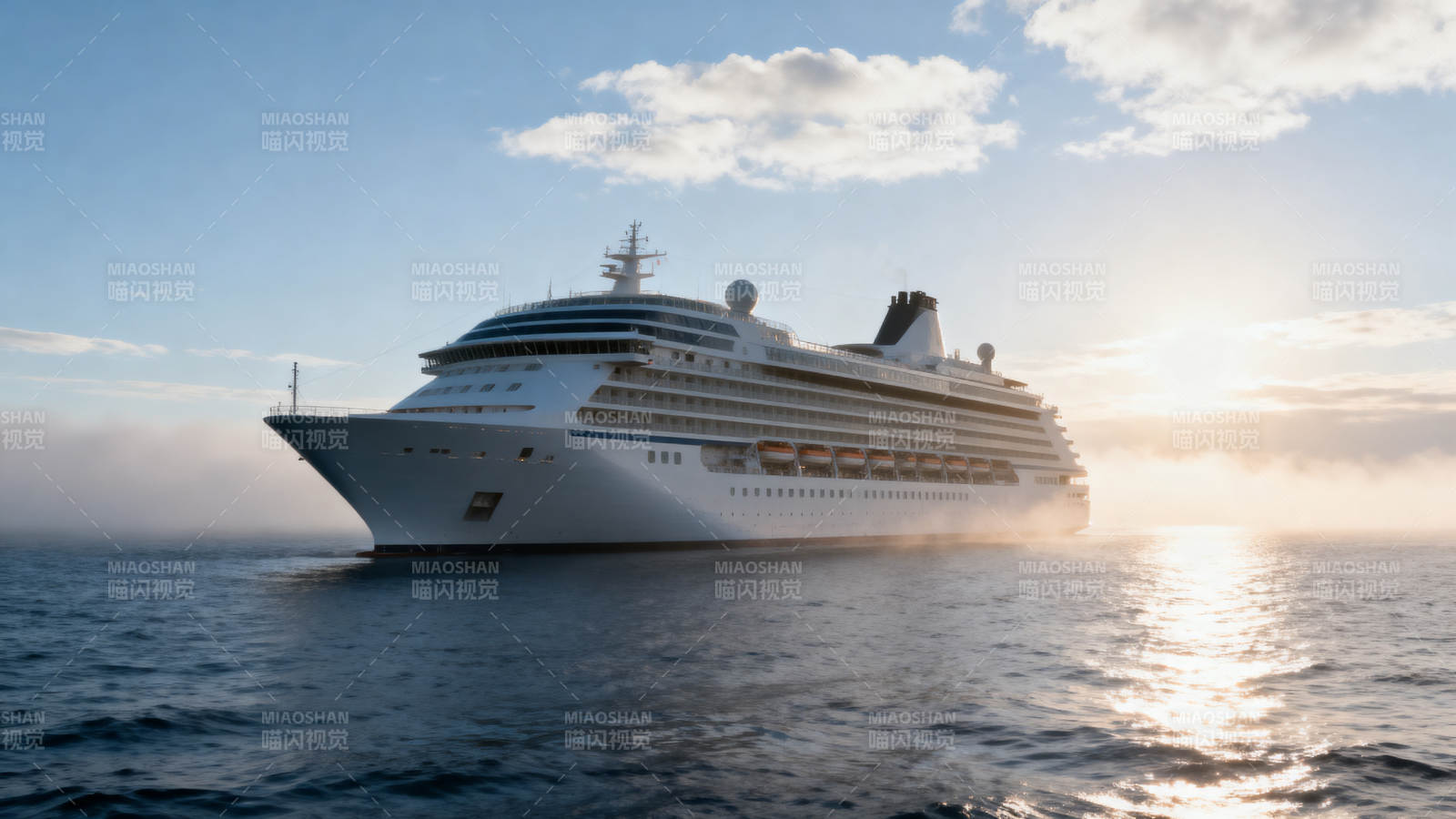邮轮海上日出美景图片