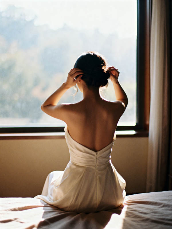 新娘窗边梳妆图片