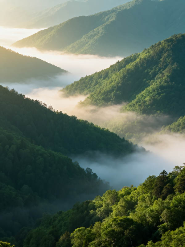 晨雾缭绕山谷间图片