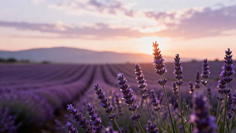 薰衣草田日落图片