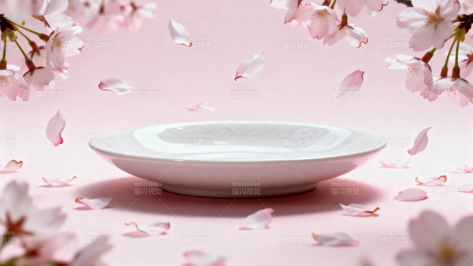 樱花纷飞 白盘静置图片