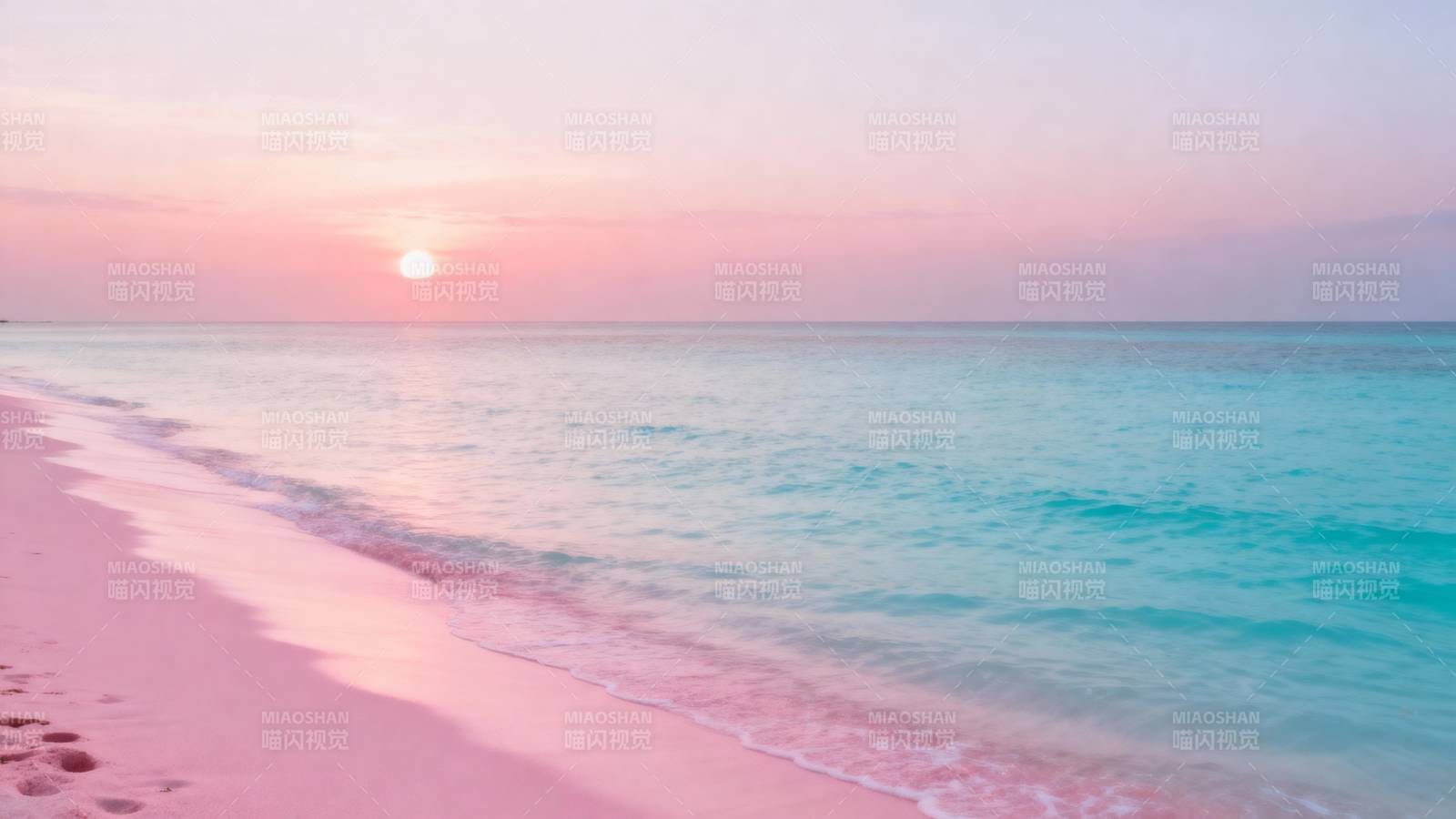 粉红沙滩日落美景图片
