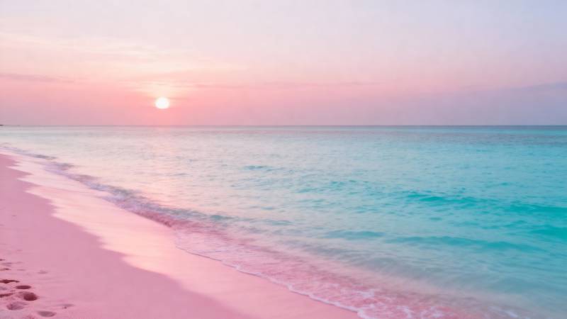 粉红沙滩日落美景图片