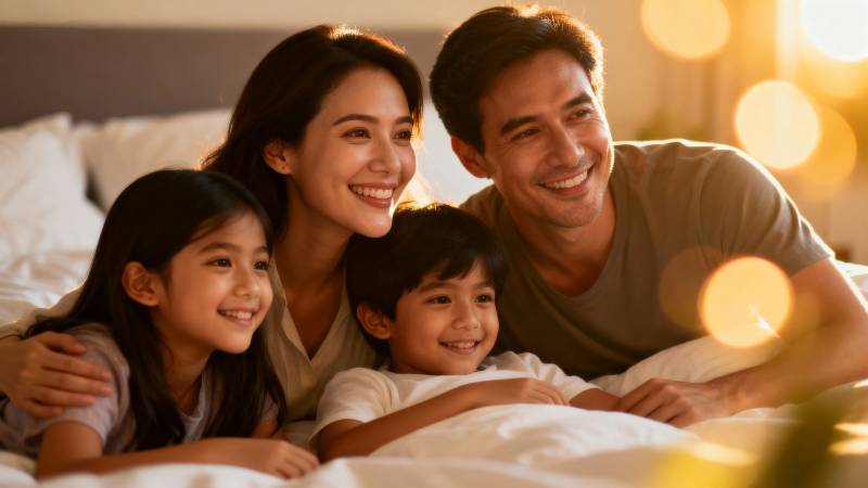 幸福一家四口温馨时刻图片