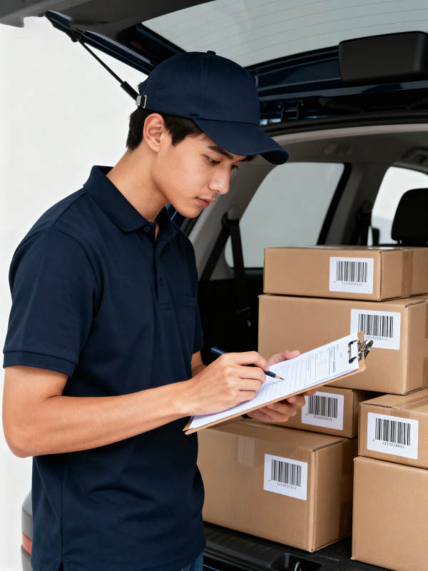 快递员核对包裹图片