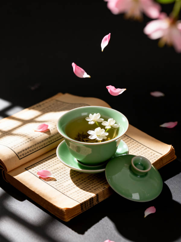 茶香花影书卷间图片