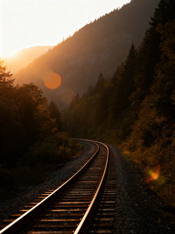 夕阳下的铁轨图片