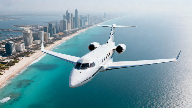 私人飞机飞越海岸线图片