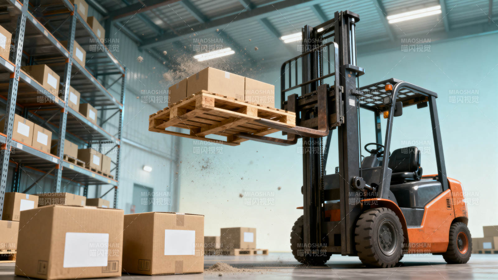 仓库叉车搬运货物图片