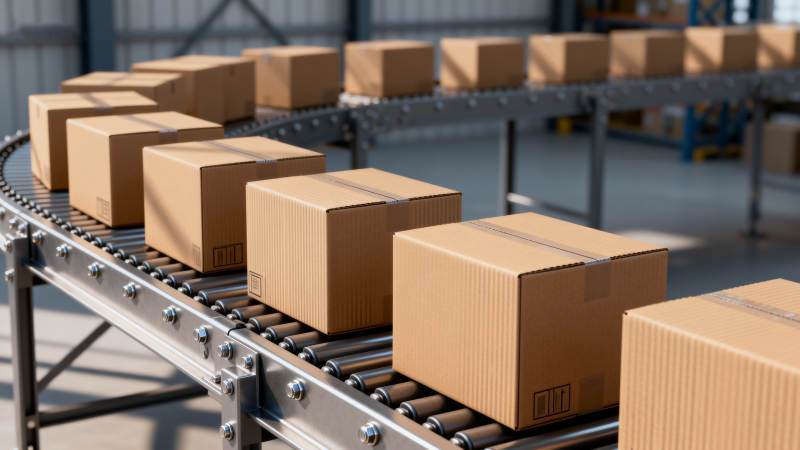 传送带上的纸箱图片